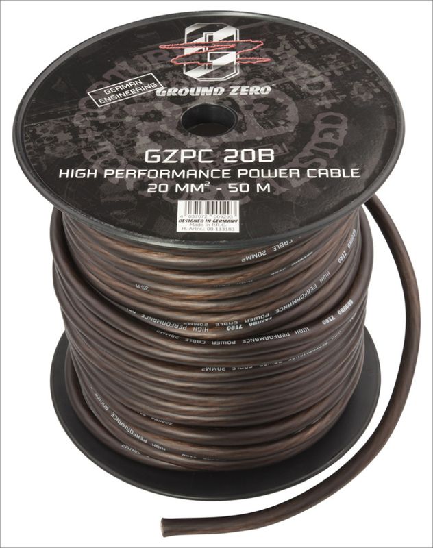 20mm2. Ground Zero strømkabel - Sort - Meterpris. 